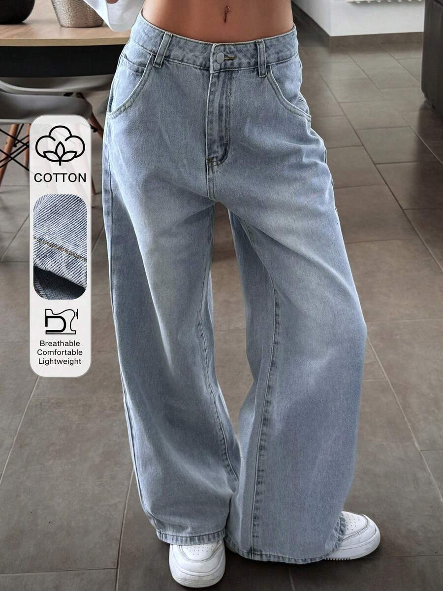 Livesso Women's Loose Casual Cotton Summer Denim Jeans - Blue - View 1