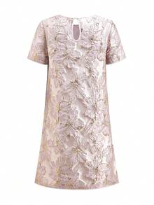 SHEIN Clasi 女士圆领提花休闲派对外出迷你连衣裙 夏季连衣裙 女士夏季服装 婚礼宾客礼服 女士优雅连衣裙 女士正式礼服 女士休闲连衣裙 缎面提花优雅短袖宽松中长裙 女士服装 女士春季服装 女士连衣裙 女士服装 女士夏季服装 女士度假服装 - 粉色 - 查看 2