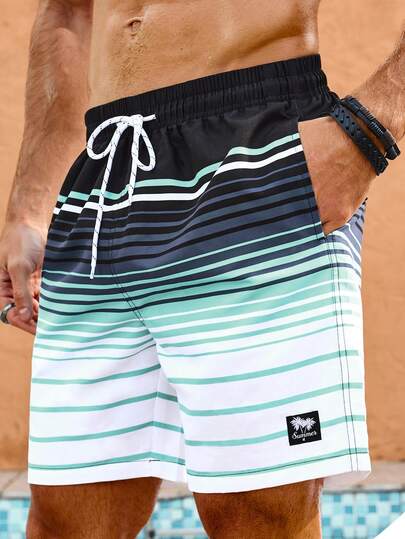 ZELFYO Plus Size Men's Minimalist Print Beach Shorts Mens Beachwear Board Shorts For Men Mens Swim Trunks Beach Trunks Striped Swim Shorts