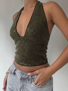 Aloruh Đầm ren hở lưng thanh lịch, đầm dài ôm sát gợi cảm cho kỳ nghỉ - màu xanh lá - Xem 9