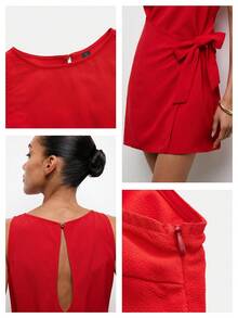 Maija Vestido corto de verano de diseño minimalista elegante, sin mangas y de unicolor para mujer - Rojo - Ver 2