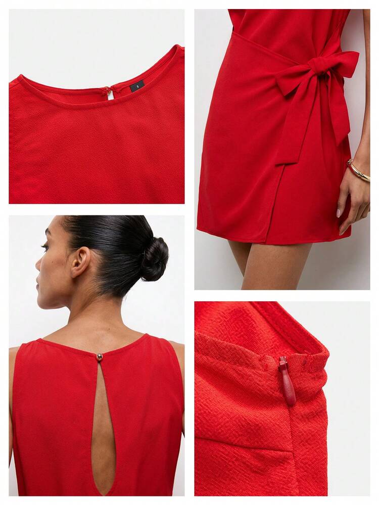 SHEIN Maija Vestido corto de verano de diseño minimalista elegante, sin mangas y de unicolor para mujer