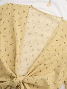 Trelyra 度假休闲碎花系带衬衫 - 黃色 - 查看 5