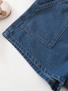 2pcs/Set Tween GirlsY2K Fashionable Loose Fit Cropped Denim Jacket + Wide-Leg Denim Shorts Set, Suitable For Daily Outings, Holidays, School, Commuting, Parties, Home, Festivals - Medium Wash - View 7