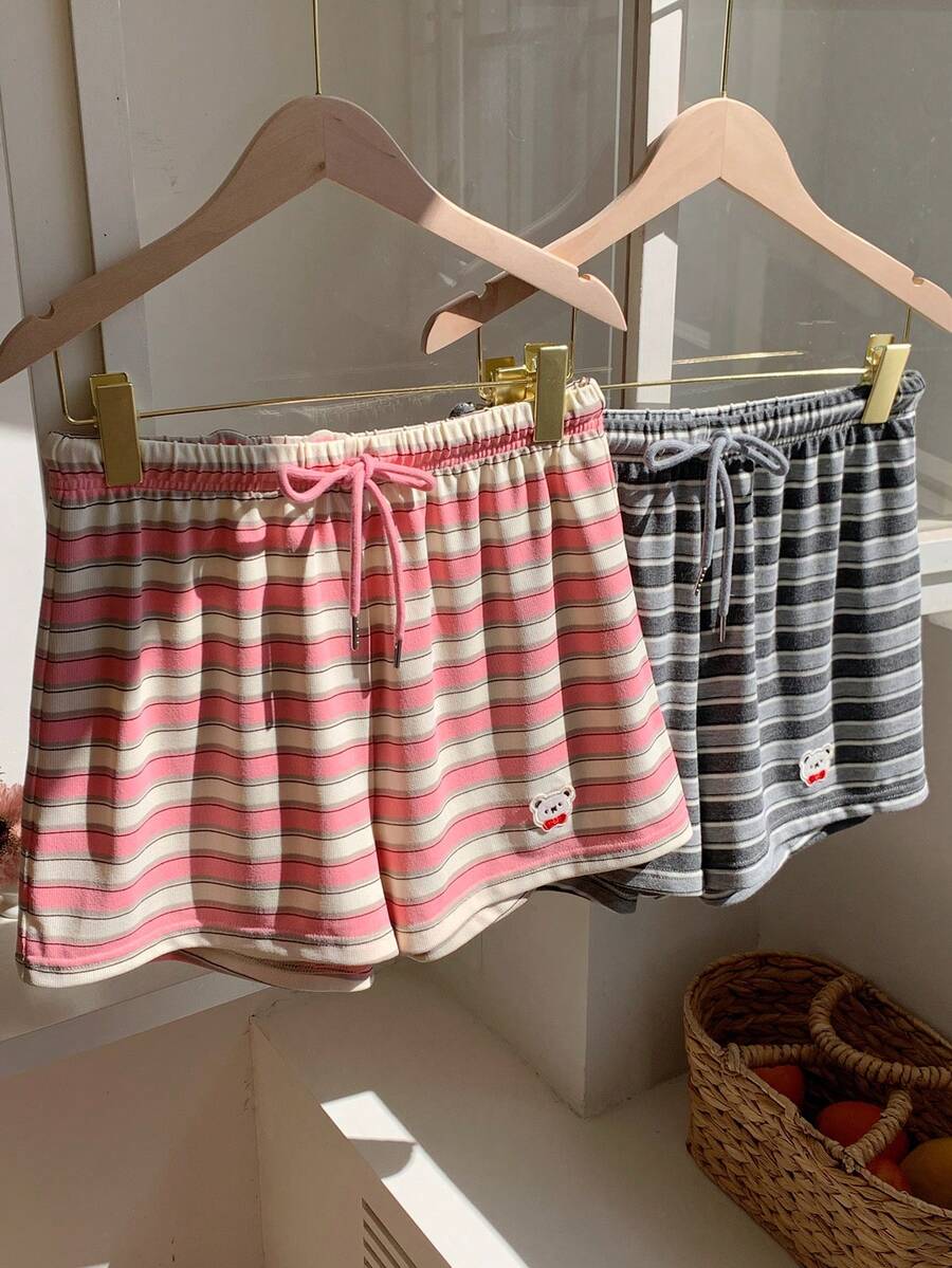 Comfortcana 女士条纹拼接抽绳腰带休闲百搭日常短裤 - 彩色 - 查看 1