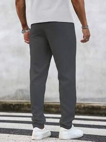 Manfinity Homme 男士休闲抽绳腰锥形裤，适合日常穿着 - 深灰色 - 查看 2