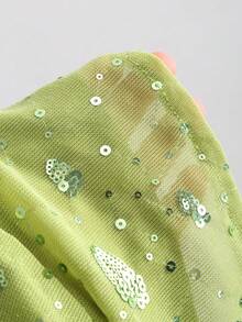 Sweetra Women's Summer New Elegant Fashion Sequins Ruffle Double-Layer Skirt With 3D Flower Ribbons, Casual Vacation Y2K Mini Green Skirt, Spring/Summer Double-Layer Ruffle Sequins A-Line Mini Skirt - Green - View 7