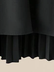 GlowEve 女士新款秋冬优雅休闲舒适褶裥纽扣肩长袖衬衫搭配松紧腰直筒裤，适合工作场合，绿色/深绿色两件套 - 黑色 - 查看 4