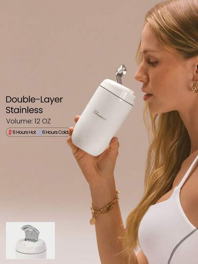 GLOWMODE 12盎司保温不锈钢便携旅行冷热咖啡饮料杯，日常休闲适用