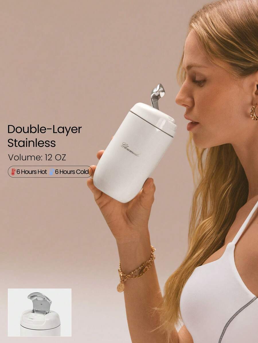 GLOWMODE 12 OZ Style Sipper Insulated Stainless Steel Portable Travel Hot Cold Coffee Drink Beverage Mug Daily Casual - Beige - View 1