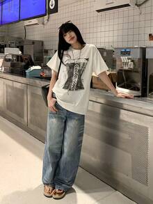 K-Vae Vintage Loose Fit Cropped Short Sleeve Sexy T-Shirt Top, Summer,Summer Top - White - View 5