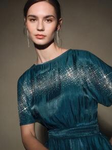 Anewsta 春季水钻收腰套头衫（女款） - 青碧色 - 查看 4