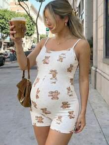 Maternity Summer Casual Polka Dot Bear Print Sleeveless Jumpsuit Cute Maternity  Outfit Summer Outfits  Beach Outfit Casual Outfit Holiday Outfits - Black - View 9
