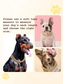 Strong Stainless Steel Dog Collar, Golden Cuban Chain, Buckle Lock, Pet Training Collar, Metal Necklace - Gold - View 6
