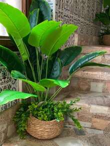 1 planta artificial de plástico, ramas de hojas artificiales, adecuada para bodas, decoración del hogar, regalos, etc. - Verde - Ver 3