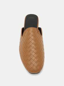 2025 秋季女士方头编织一脚蹬穆勒拖鞋,平底凉鞋,适合居家穿着,黑色 - 棕色 - 查看 8