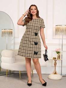 Reflora Plus Size Women's Plaid Print Dress With Bow Decor, Elegant Fashion Design For Everyday Wear - Multicolor - View 6