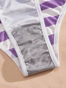 Eraneu 7pcs/Pack Women's Colorblock Striped Print Comfortable Briefs - Multicolor - View 5