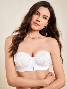 Hourtrue 前扣式女士钢圈文胸，柔软舒适的抹胸式内衣 - 白色 - 查看 4