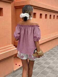 Selianne Women's Off-Shoulder Printed Shirt And Shorts 2-Piece Set, Casual Holiday Outfit - Multicolor - View 2