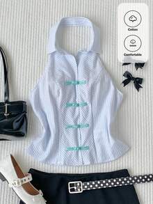 Comfortcana 2026 New Arrival Spring/Summer Women's Summer Casual Striped Button Backless Halter Shirt Vacation Outfits Women - Multicolor - View 1