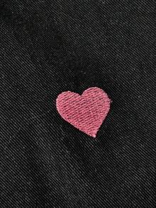 SHEIN MOD Women's Heart Embroidered Pocket Wide Leg Loose Casual Versatile Jeans - Black - View 4