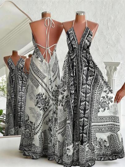 SHEIN Holidaya New Arrival Women's Sleeveless Dress, Vacation Floral Print