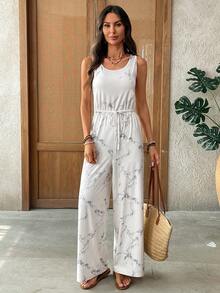 EMERY ROSE Women's Tie-Dye Print Sleeveless Jumpsuit, Casual Vacation Wear - Multicolor - View 4