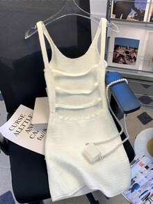 New Arrival Spring/Summer Round Neck Sleeveless Backless Hollow Out Fitted Elegant Women Sweater Dress - White - View 2