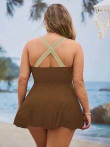 Swim Lushoire Ensemble de maillot de bain modeste 2 pièces pour femmes grandes tailles, avec camisole à bretelles fines, taille froncée et ourlet évasé. Décontracté pour l'été et les vacances - Multicolore - Voir 2