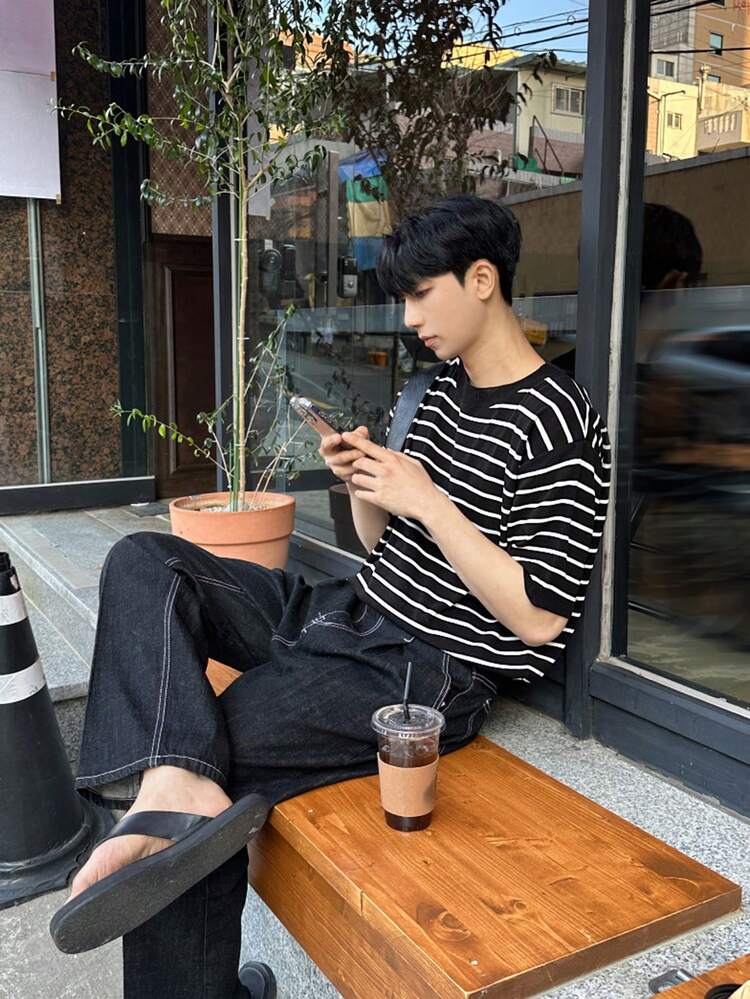 Men's Striped Short Sleeve Knit Top, Spring/Summer