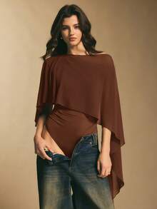 Poéselle 女士纯色不对称褶皱连体衣 - 鏽棕色 - 查看 8