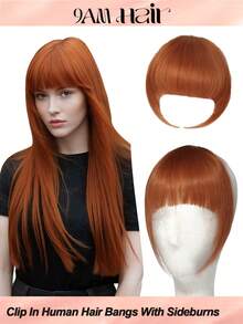 夹式刘海 100% 真人发刘海 33# 铜红色夹式刘海带鬓角真人发假刘海接发自然造型适合女性 G 日常佩戴 - S33 - 查看 1