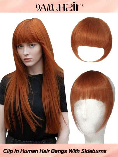 Flequillo postizo de cabello humano 100% Flequillo postizo de color rojo cobre 33# con patillas Extensiones de flequillo postizo de cabello humano real para uso diario de las mujeres con apariencia natural