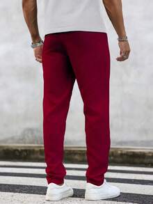 Manfinity Homme Pantalones casuales de hombre con cordón en la cintura y unicolor - Rojo - Ver 2