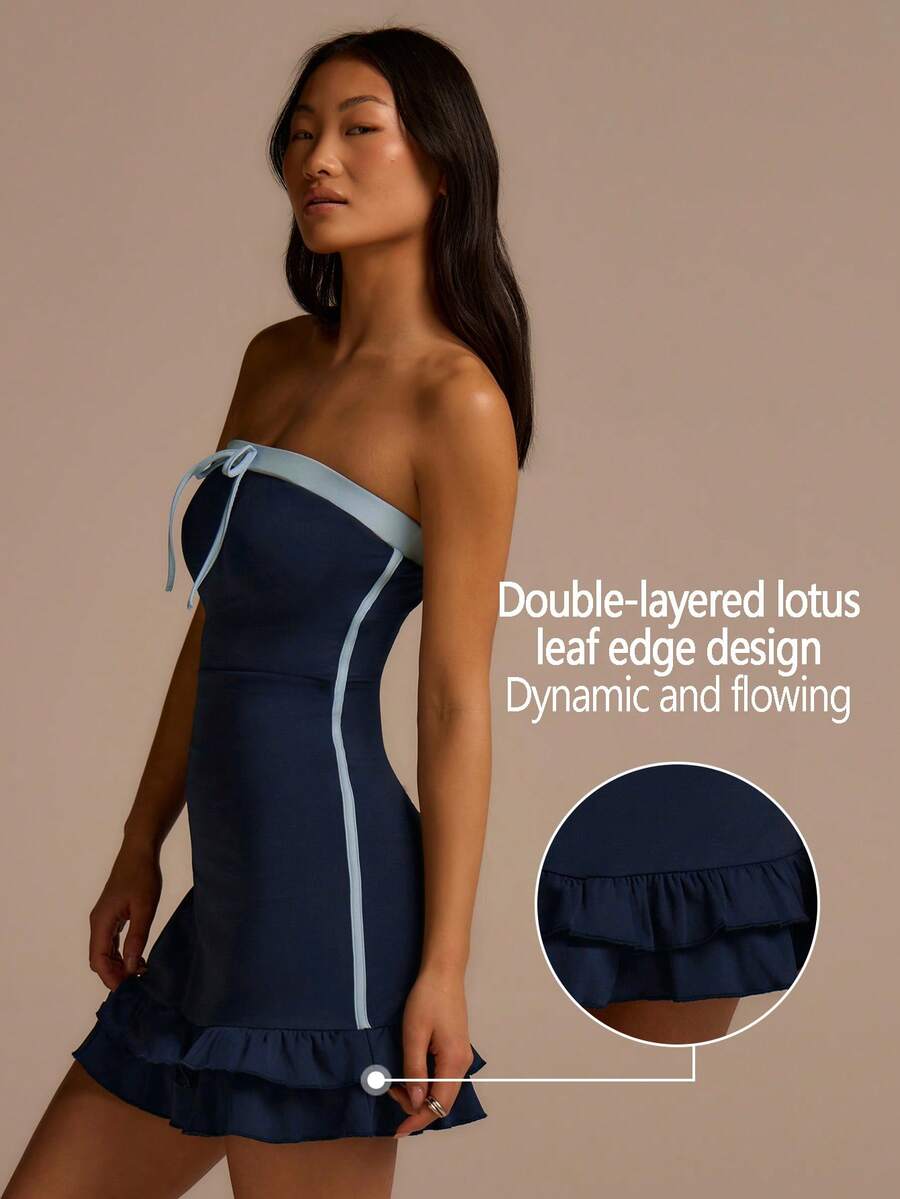 Fluxe Women's Summer Strapless Twist Ruched Elegant Short Dress - Blue - View 1