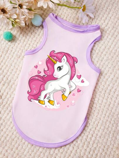 PETSIN 1 Unicorn Printed Pet Vest In Light Purple With Purple Stitching, Soft And Breathable, Comfortable Pet Clothing