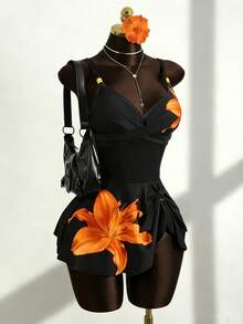 Zestiva 热销春夏沙滩度假可调节肩带金属配件印花泳衣两件套（肩带+三角泳裤） - 彩色 - 查看 3