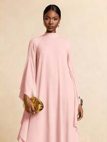 Vesra Áo choàng rộng màu đỏ tía, cổ áo, tay bồng xếp nếp. - Hồng - Xem 6