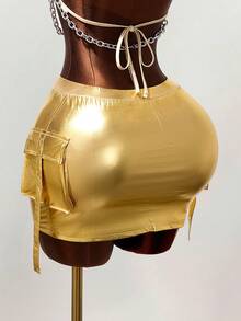 Mistrie Mini-jupe sexy pour femmes, convient pour les festivals de musique - Argent - Voir 7