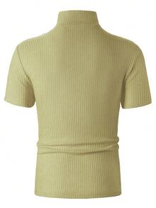 Manfinity Homme Áo thun nam tay ngắn, màu trơn, dáng ôm, có gân, kiểu dáng thường ngày. - màu xanh lá - Xem 2