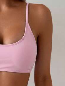 Swim Basics Bộ bikini gợi cảm màu trơn dành cho nữ, thích hợp mặc đi biển mùa hè. - Hồng - Xem 3