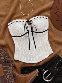 Attitoon Women's Y2K Contrast Lace Front Tie Camisole Top - White - View 7