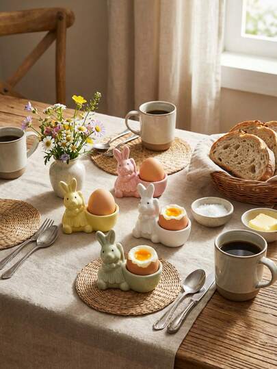 Cirelle 1 Peça Suporte de Ovo Cerâmico em Formato de Coelho - Bandeja de Ovo de Café da Manhã Fofa para a Páscoa, Decoração de Mesa Fresca e Simples