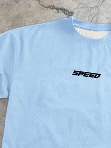Manfinity LEGND Men's Letter Print Round Neck Short Sleeve Casual Versatile T-Shirt - Baby Blue - View 4
