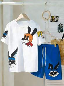 Chillumni Bộ 2 món đồ nam cỡ lớn, áo thun và quần short in hình động vật ngộ nghĩnh. - trắng - Xem 1