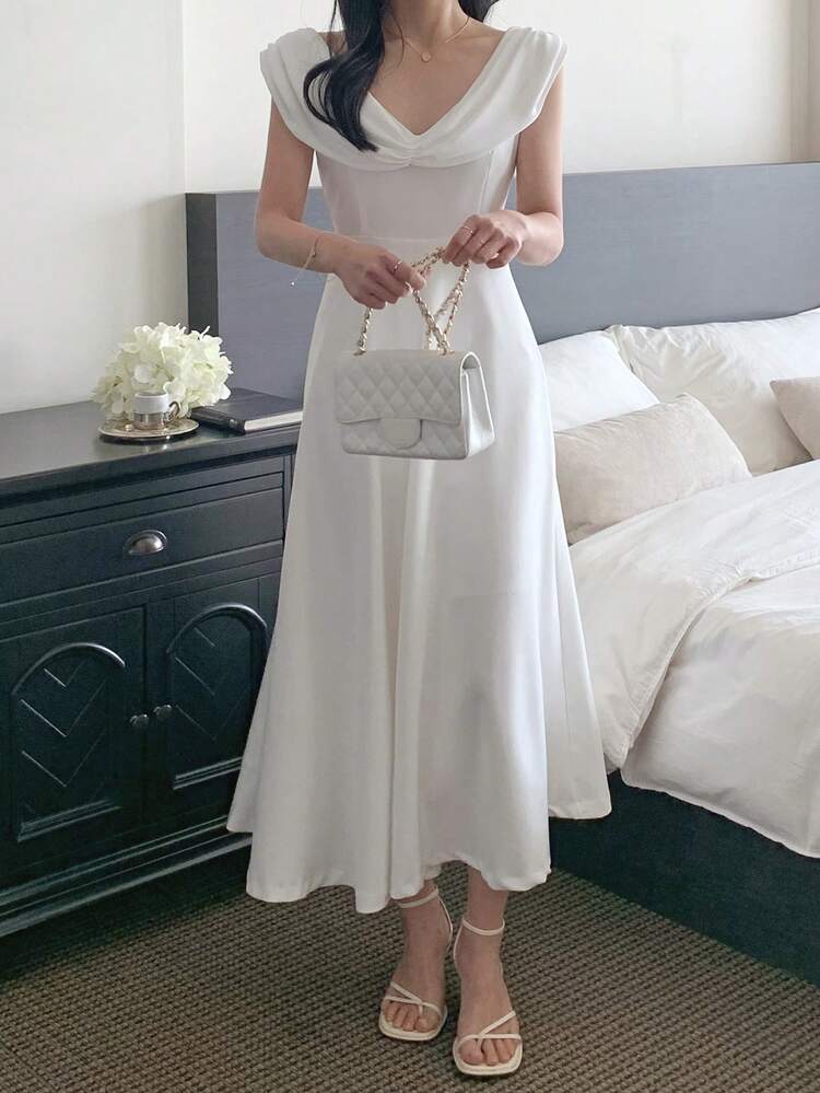 Women's Elegant Solid Color Sleeveless Mid-Length Dress, Summer
