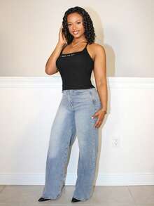 Steph T 背面有字母图案的无袖上衣 背心 学院风上衣 - 黑色 - 查看 3