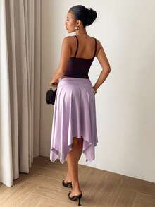 Slaydiva Bộ đồ 2 món mùa hè gợi cảm: váy ngắn bất đối xứng và áo hai dây. - Màu tím - Xem 2