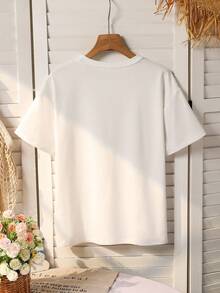 女童格子、柠檬和字母印花T恤，休闲时尚，适合春夏穿着 - 白色 - 查看 2